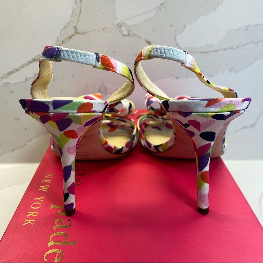 Kate Spade Multi Heart Pink Purple Print Bow Heel Lourdes Shoes Size 8 V… - Picture 3 of 6